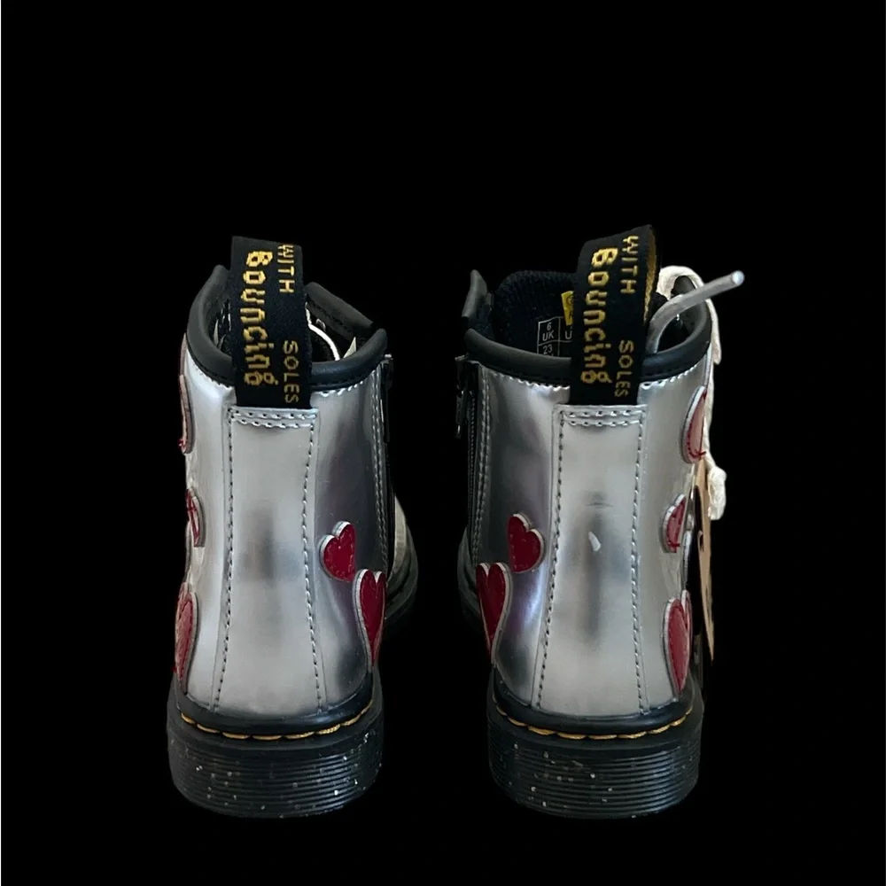 Size 7 - Dr. Martens Toddler Girl 1460 Lace Up Fashion Boot‎ Silver/Red/Glitter